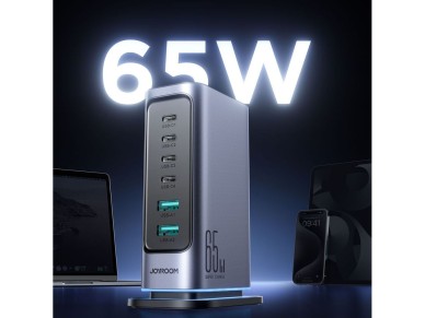 Estacin de carga Joyroom JR-TCM02 GaN de 65 W con 4 puertos USB-C y 2 USB-A, enchufe britnico, col