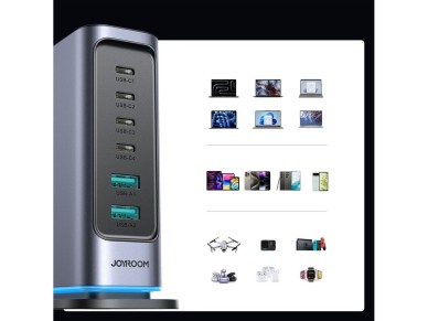 Estacin de carga Joyroom JR-TCM02 GaN de 65 W con 4 puertos USB-C y 2 USB-A, enchufe britnico, col
