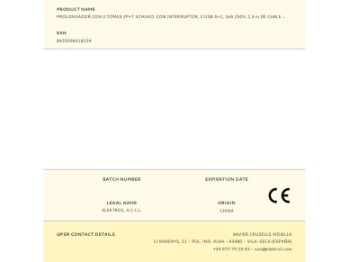 Extension cord with 3 schuko 2p+e sockets, with switch, 2 usb a + c, 16 a 250 v, cable h05vv-f, 3g1,