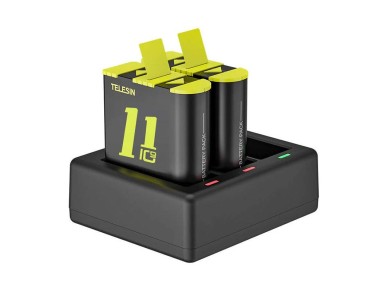 Carregador Telesin de trs canais + 2 baterias para GoPro Hero 9 / 10 / 11 / 12 (GP-BTR-903-B)
