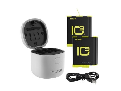 Caixa completa Telesin com carregador  prova d'gua de trs canais + 2 baterias para GoPro Hero 12 