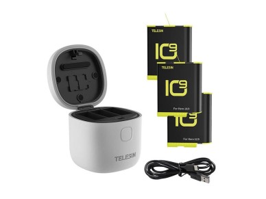 Carregador  prova d'gua de 3 slots Telesin Allin box para GoPro Hero 9 / Hero 10 / Hero 11 / Hero 