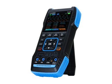 Oscilosc�pio port�til 3 em 1, mult�metro FNIRSI 2C23T e gerador de sinais.