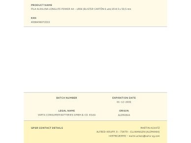 Alkalina longlife power aa battery - lr06 blister cardboard 6 units) �14.5 x 50.5 mm