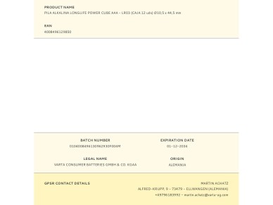 Alkalina longlife power cube aaa battery - lr03 (box 12 units) �10.5 x 44,5 mm