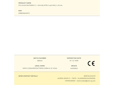 Alkaline battery energy c, 1.5 v, (blister 2 units)