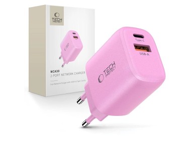 Tech-Protect NCA30 PD 30W QC3.0 USB-A / USB-C Wall Charger - Pink Tech-Protect NCA30 PD 30W QC3.0 USB-A / USB-C Wall Charger - Pink
