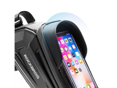Bolsa de bicicleta Rockbros B68 para quadro blindado com bolso para celular e capa 1,7l - preta