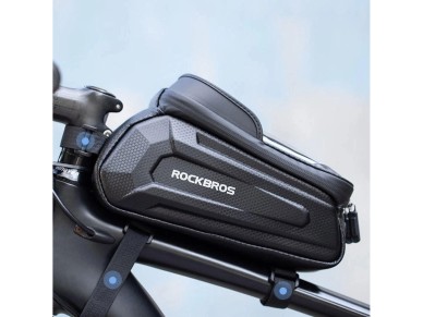 Bolsa de bicicleta Rockbros B68 para quadro blindado com bolso para celular e capa 1,7l - preta