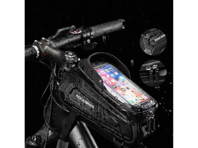 Bolsa de bicicleta Rockbros B68 para quadro blindado com bolso para celular e capa 1,7l - preta