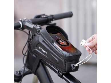 Bolsa de bicicleta Rockbros B68 para quadro blindado com bolso para celular e capa 1,7l - preta