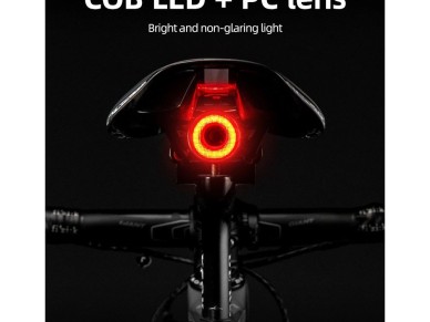 Luz traseira para bicicleta Rockbros Q5 com sistema de parada inteligente - Preto