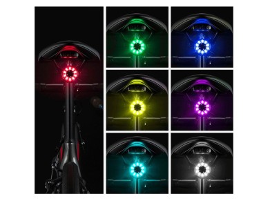 Luz traseira para bicicleta Rockbros Q1 LED de 7 cores + USB-C - Cabo USB-A - Preto