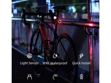 Luz traseira para bicicleta Rockbros Q3 com sistema Smart Stop - Preto
