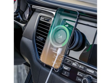 Soporte para coche Wozinsky WUSQ-01 con cargador Qi compatible con MagSafe - Negro