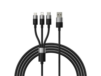 Cable USB 3 en 1 (micro USB, Lightning y USB C de 3,5 A, 1,2 m) Baseus StarSpeed, color negro