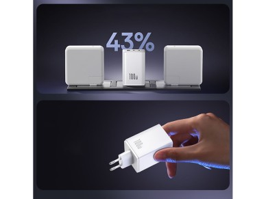 Baseus EnerFill FE11 2 x USB-C / USB-A 100W Wall Charger - White Baseus EnerFill FE11 2 x USB-C / USB-A 100W Wall Charger - White