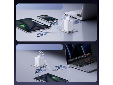 Baseus EnerFill FE11 2 x USB-C / USB-A 100W Wall Charger - White Baseus EnerFill FE11 2 x USB-C / USB-A 100W Wall Charger - White