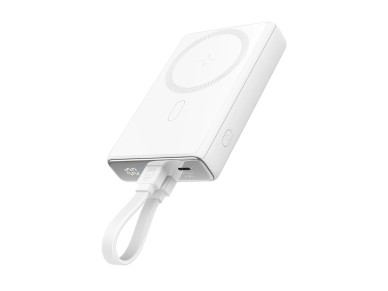 Powerbank Joyroom JR-PBM01 magnético 10000mAh 20W com suporte + cabo Lightning - USB-C - branco Powerbank Joyroom JR-PBM01 magnético 10000mAh 20W com suporte + cabo Lightning - USB-C - branco