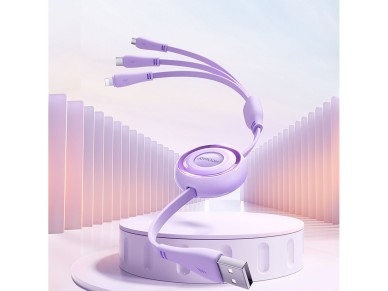 Cabo retr�til 3 em 1 Joyroom Colorful Series S-A40 USB-A - USB-C / Lightning / Micro USB 1m - Roxo