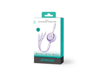 Cabo retr�til 3 em 1 Joyroom Colorful Series S-A40 USB-A - USB-C / Lightning / Micro USB 1m - Roxo