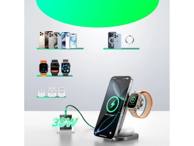 Carregador indutivo sem fio Joyroom JR-W17 Qi 3 em 1 - Preto Carregador indutivo sem fio Joyroom JR-W17 Qi 3 em 1 - Preto