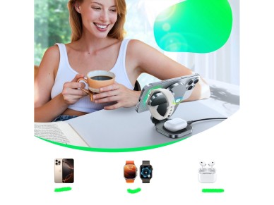 Carregador indutivo sem fio Joyroom JR-W17 Qi 3 em 1 - Preto Carregador indutivo sem fio Joyroom JR-W17 Qi 3 em 1 - Preto