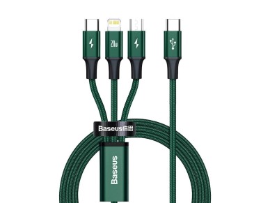 Baseus Rapid Series 3 em 1 USB-C - Cabo USB-C / Lightning / micro USB 20 W PD 1,5 m - verde Baseus Rapid Series 3 em 1 USB-C - Cabo USB-C / Lightning / micro USB 20 W PD 1,5 m - verde