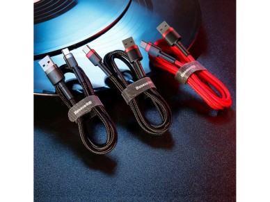 Cable Baseus Cafule USB-A / USB-C QC 3.0 3A 0,5 m - negro y rojo