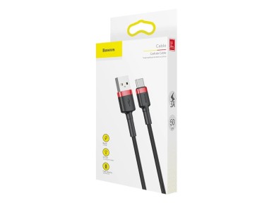 Cable Baseus Cafule USB-A / USB-C QC 3.0 3A 0,5 m - negro y rojo