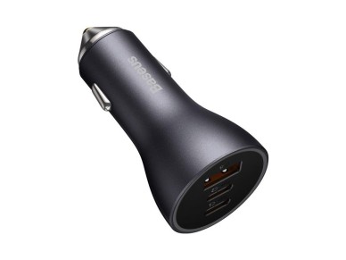 Carregador veicular Baseus Golden Contactor Pro Triple Fast 1x USB 2x USB-C 65W cinza escuro