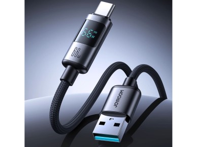 Cabo USB-A-USB-C Joyroom S-A16 Pro Prism Series 66W com display de 1,2 m - Preto