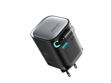 Joyroom JR-TCL02 65W USB-A USB-C GaN charger with built-in USB-C cable - black