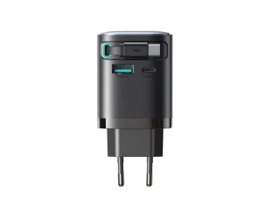 Joyroom JR-TCL02 65W USB-A USB-C GaN charger with built-in USB-C cable - black