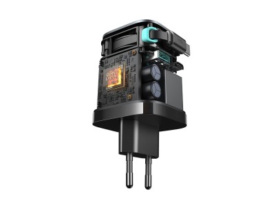 Joyroom JR-TCL02 65W USB-A USB-C GaN charger with built-in USB-C cable - black