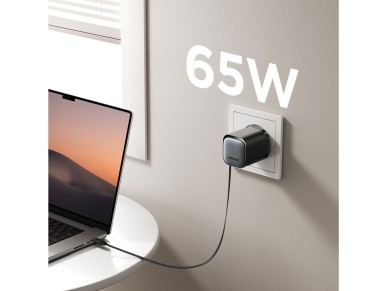 Joyroom JR-TCL02 65W USB-A USB-C GaN charger with built-in USB-C cable - black