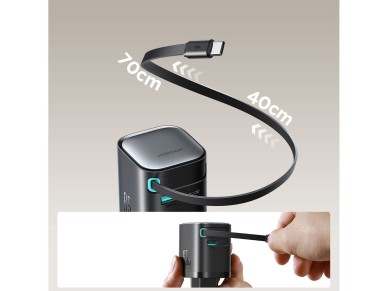 Joyroom JR-TCL02 65W USB-A USB-C GaN charger with built-in USB-C cable - black