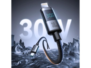 Cable USB-C a Lightning Joyroom S-A16 Pro Prism Series de 30 W con pantalla (1,2 m), color negro