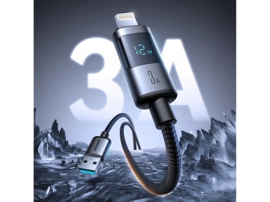 Joyroom S-A16 Pro Prism Series 3A USB-A - Cabo Lightning com Display 1,2 m - Preto Joyroom S-A16 Pro Prism Series 3A USB-A - Cabo Lightning com Display 1,2 m - Preto