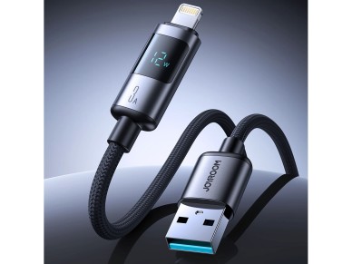 Cable USB-A-Lightning Joyroom S-A16 Pro Prism Series 3A con pantalla (1,2 m), color negro