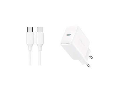 Cargador de red Joyroom JR-TCF20 USB-C PD de 20 W - blanco + cable USB-C/USB-C de 1 m Cargador de red Joyroom JR-TCF20 USB-C PD de 20 W - blanco + cable USB-C/USB-C de 1 m