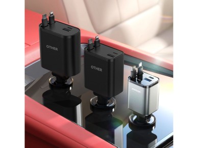 Joyroom JR-CCL05 30W 4-in-1 Car Charger with 2 Built-in Retractable Cables - Dark Gray Joyroom JR-CCL05 30W 4-in-1 Car Charger with 2 Built-in Retractable Cables - Dark Gray