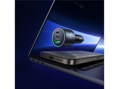 Carregador veicular Joyroom JR-CCN07 de 145 W com 2 portas USB-C e USB-A + cabo USB-C de 100 W - Cin