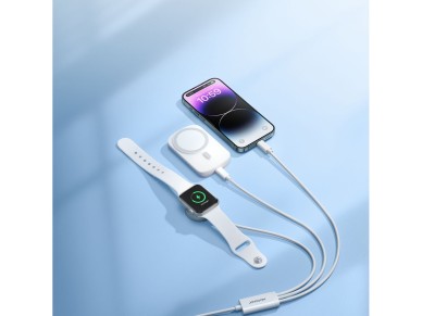 Cabo carregador magn�tico 3 em 1 Joyroom S-IW008 USB-A - Lightning/USB-C 1,2 m - branco