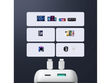 Mini power bank with built-in cables Joyroom JR-PBC06 30W 10000mAh - white Mini power bank with built-in cables Joyroom JR-PBC06 30W 10000mAh - white