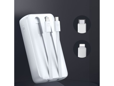 Mini power bank with built-in cables Joyroom JR-PBC06 30W 10000mAh - white Mini power bank with built-in cables Joyroom JR-PBC06 30W 10000mAh - white