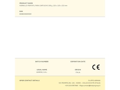 Fogareiro port�til de cartucho mod. 190 g, 125 x 125 x 215 mm