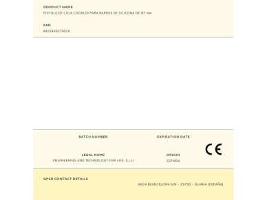 Pistola de cola cgg3620 para tubos de silicone �7 mm