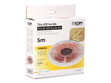 Tira de led luz do dia 4.000k adesivo 5m x 10 mm 8 w/m 100lm/w 24v dc