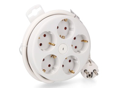 Round extension cord with 5 schuko 2p+e sockets, with switch, 16a250v, 1.5m h05vv-f3g1.5mm� cable, w